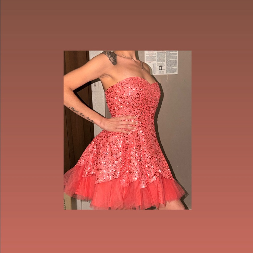 Deb Coral Strapless Sequin Dress
